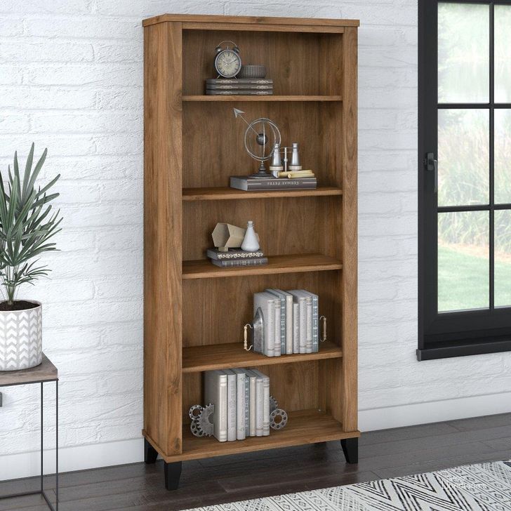 The appearance of Bush Furniture Somerset Tall 5 Shelf Bookcase in Fresh Walnut designed by Bush Furniture in the modern / contemporary interior design. This fresh walnut piece of furniture  was selected by 1StopBedrooms from Somerset Collection to add a touch of cosiness and style into your home. Sku: WC81365. Product Type: Bookcase. Image1