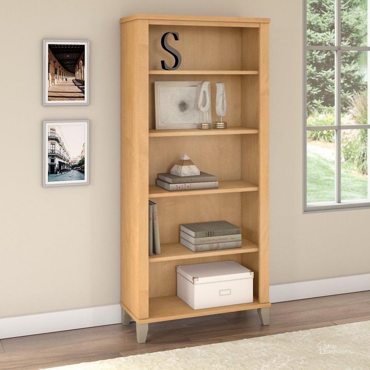 The appearance of Bush Furniture Somerset Tall 5 Shelf Bookcase in Maple Cross designed by Bush Furniture in the modern / contemporary interior design. This maple cross piece of furniture  was selected by 1StopBedrooms from Somerset Collection to add a touch of cosiness and style into your home. Sku: WC81465. Product Type: Bookcase. Image1