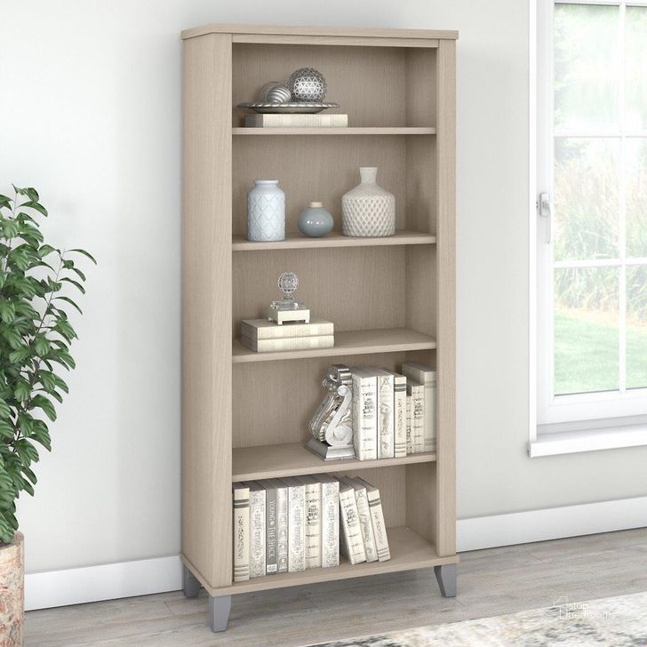The appearance of Bush Furniture Somerset Tall 5 Shelf Bookcase in Sand Oak designed by Bush Furniture in the modern / contemporary interior design. This sand oak piece of furniture  was selected by 1StopBedrooms from Somerset Collection to add a touch of cosiness and style into your home. Sku: WC81165. Product Type: Bookcase. Image1