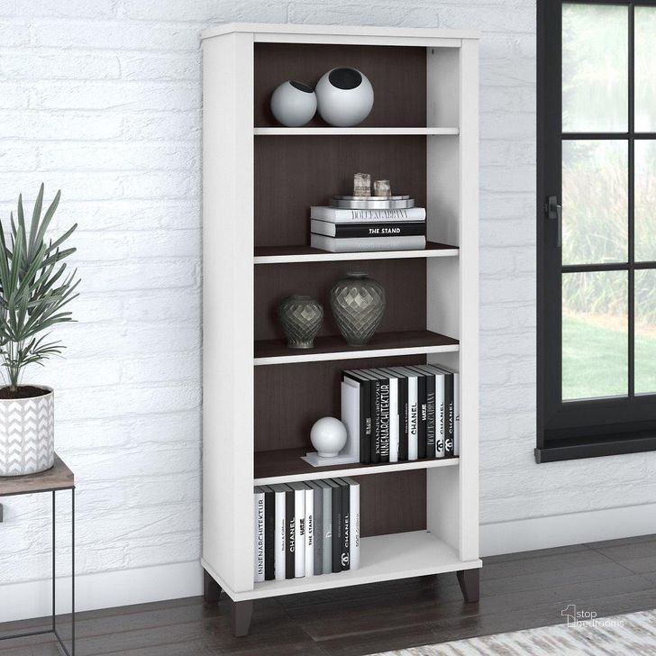 The appearance of Bush Furniture Somerset Tall 5 Shelf Bookcase in White and Storm Gray designed by Bush Furniture in the modern / contemporary interior design. This storm gray and white piece of furniture  was selected by 1StopBedrooms from Somerset Collection to add a touch of cosiness and style into your home. Sku: WC81065. Product Type: Bookcase. Image1