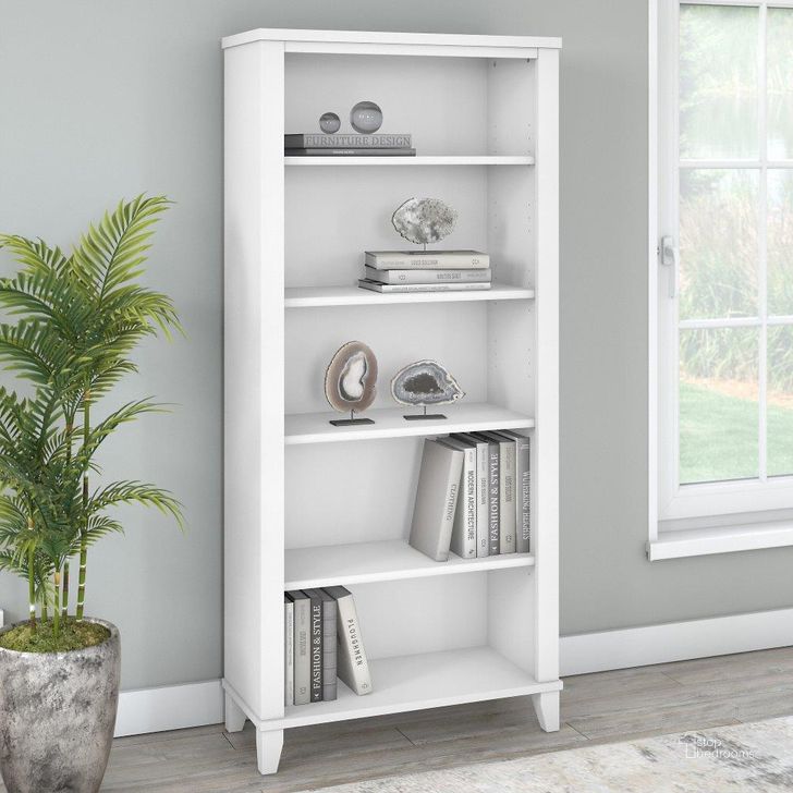 The appearance of Bush Furniture Somerset Tall 5 Shelf Bookcase in White designed by Bush Furniture in the modern / contemporary interior design. This white piece of furniture  was selected by 1StopBedrooms from Somerset Collection to add a touch of cosiness and style into your home. Sku: WC81965. Product Type: Bookcase. Image1