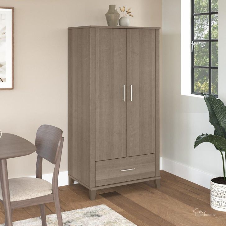 The appearance of Bush Furniture Somerset Tall Kitchen Pantry Cabinet With Doors And Drawer In Ash Gray designed by Bush Furniture in the modern / contemporary interior design. This ash gray piece of furniture  was selected by 1StopBedrooms from Somerset Collection to add a touch of cosiness and style into your home. Sku: STS166AGK-Z. Product Type: China Cabinet. Image1