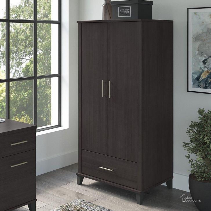 The appearance of Bush Furniture Somerset Tall Storage Cabinet With Doors And Drawer In Storm Gray designed by Bush Furniture in the modern / contemporary interior design. This storm gray piece of furniture  was selected by 1StopBedrooms from Somerset Collection to add a touch of cosiness and style into your home. Sku: STS166SGK-Z2. Product Type: Storage Cabinet. Image1