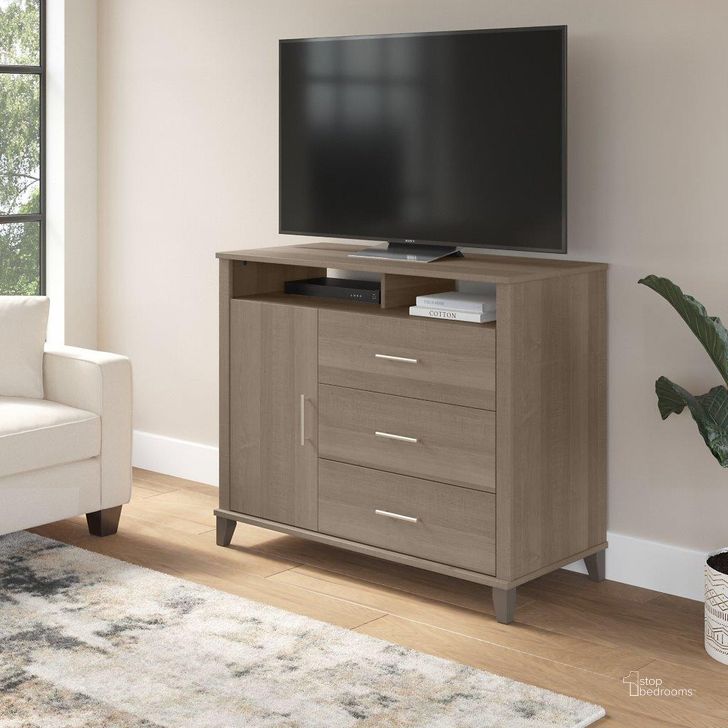 The appearance of Bush Furniture Somerset Tall Tv Stand With Storage In Ash Gray designed by Bush Furniture in the modern / contemporary interior design. This ash gray piece of furniture  was selected by 1StopBedrooms from Somerset Collection to add a touch of cosiness and style into your home. Sku: STV148AGK-Z. Product Type: TV Stand. Image1