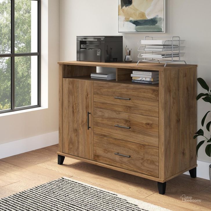 The appearance of Bush Furniture Somerset Tall Tv Stand With Storage In Fresh Walnut designed by Bush Furniture in the modern / contemporary interior design. This fresh walnut piece of furniture  was selected by 1StopBedrooms from Somerset Collection to add a touch of cosiness and style into your home. Sku: STV148FWK-Z. Product Type: TV Stand. Image1