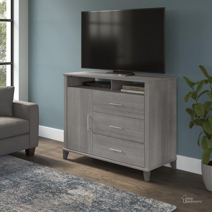 The appearance of Bush Furniture Somerset Tall Tv Stand With Storage In Platinum Gray designed by Bush Furniture in the modern / contemporary interior design. This platinum gray piece of furniture  was selected by 1StopBedrooms from Somerset Collection to add a touch of cosiness and style into your home. Sku: STV148PGK-Z. Product Type: TV Stand. Image1