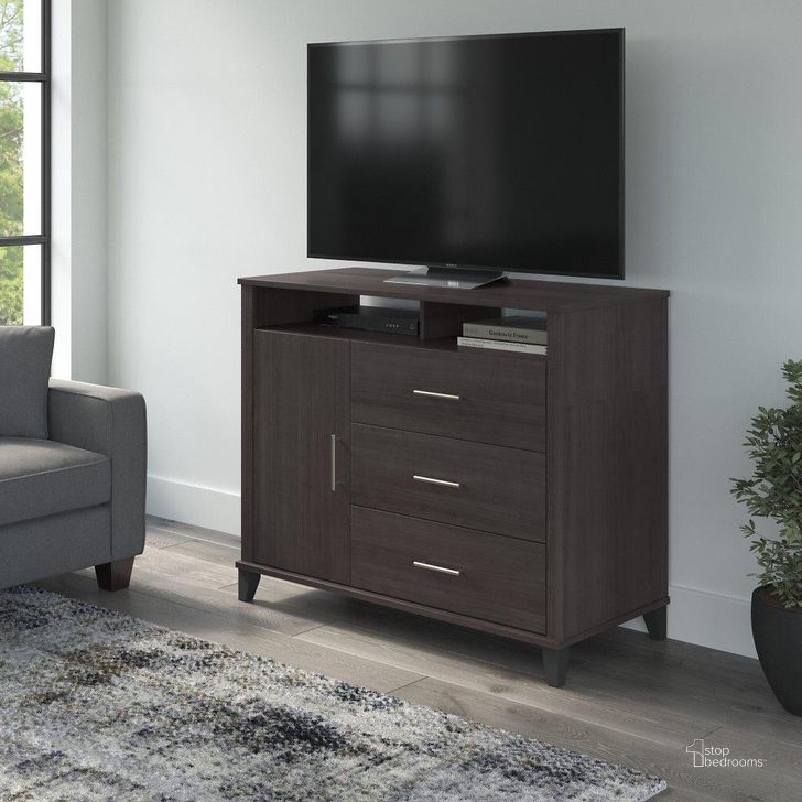 The appearance of Bush Furniture Somerset Tall Tv Stand With Storage In Storm Gray designed by Bush Furniture in the modern / contemporary interior design. This storm gray piece of furniture  was selected by 1StopBedrooms from Somerset Collection to add a touch of cosiness and style into your home. Sku: STV148SGK-Z. Product Type: TV Stand. Image1