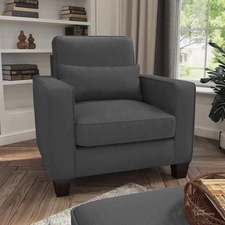 The appearance of Bush Furniture Stockton Accent Chair with Arms in Charcoal Gray Herringbone designed by Bush Furniture in the modern / contemporary interior design. This charcoal gray piece of furniture  was selected by 1StopBedrooms from Stockton Collection to add a touch of cosiness and style into your home. Sku: SNK36SCGH-03. Product Type: Accent Chair. Image1