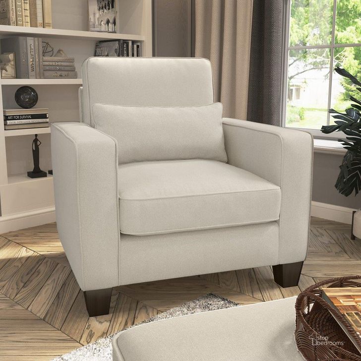 The appearance of Bush Furniture Stockton Accent Chair with Arms in Cream Herringbone designed by Bush Furniture in the modern / contemporary interior design. This cream piece of furniture  was selected by 1StopBedrooms from Stockton Collection to add a touch of cosiness and style into your home. Sku: SNK36SCRH-03. Product Type: Accent Chair. Image1