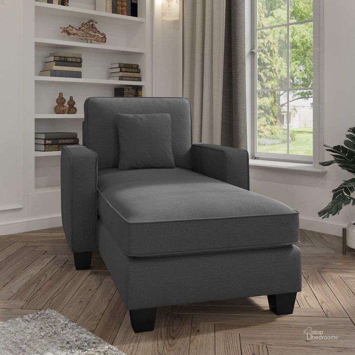 The appearance of Bush Furniture Stockton Chaise Lounge with Arms in Charcoal Gray Herringbone designed by Bush Furniture in the modern / contemporary interior design. This charcoal gray piece of furniture  was selected by 1StopBedrooms from Stockton Collection to add a touch of cosiness and style into your home. Sku: SNM41SCGH-03K. Product Type: Chaise. Image1