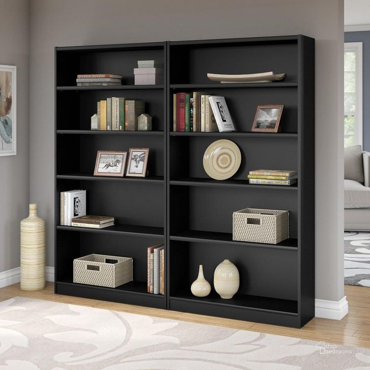 The appearance of Bush Furniture Universal 5 Shelf Bookcase Set Of 2 In Classic Black designed by Bush Furniture in the modern / contemporary interior design. This black piece of furniture  was selected by 1StopBedrooms from Universal Collection to add a touch of cosiness and style into your home. Sku: UB003BL. Product Type: Bookcase. Image1