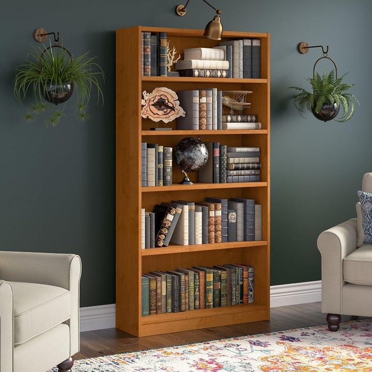 The appearance of Bush Furniture Universal Tall 5 Shelf Bookcase in Natural Cherry designed by Bush Furniture in the modern / contemporary interior design. This natural cherry piece of furniture  was selected by 1StopBedrooms from Universal Bookcases Collection to add a touch of cosiness and style into your home. Sku: WL12467. Product Type: Bookcase. Image1