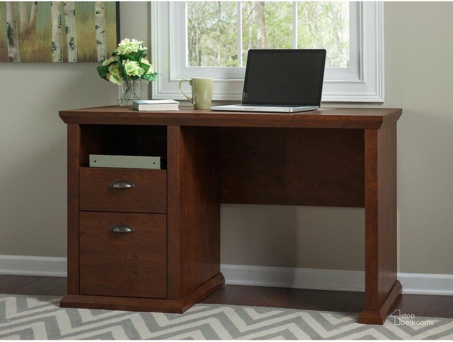 The appearance of Bush Furniture Yorktown 50W Home Office Desk With Storage In Antique Cherry designed by Bush Furniture in the country / farmhouse interior design. This antique cherry piece of furniture  was selected by 1StopBedrooms from Yorktown Collection to add a touch of cosiness and style into your home. Sku: WC40323-03. Product Type: Home Office Desk. Image1