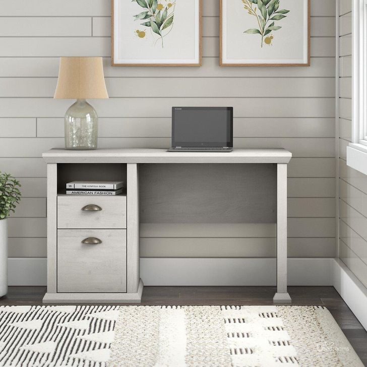 The appearance of Bush Furniture Yorktown 50W Home Office Desk With Storage In Linen White Oak designed by Bush Furniture in the country / farmhouse interior design. This white piece of furniture  was selected by 1StopBedrooms from Yorktown Collection to add a touch of cosiness and style into your home. Sku: WC40423-03. Product Type: Home Office Desk. Image1