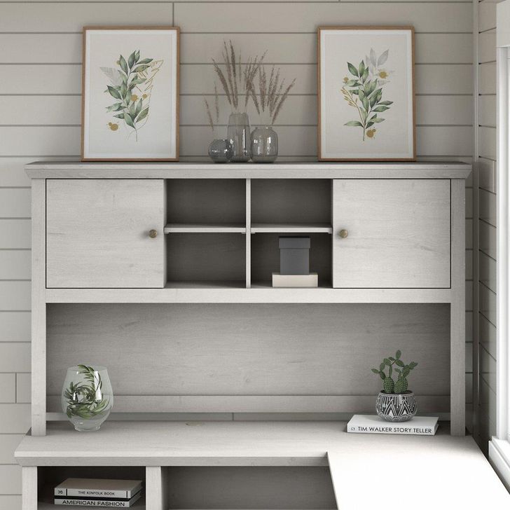 The appearance of Bush Furniture Yorktown 60W Desk Hutch In Linen White Oak designed by Bush Furniture in the country / farmhouse interior design. This white piece of furniture  was selected by 1StopBedrooms from Yorktown Collection to add a touch of cosiness and style into your home. Sku: WC40431-03. Product Type: Hutch. Image1