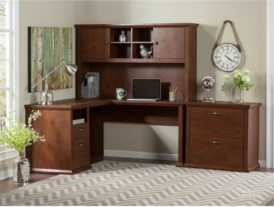 The appearance of Bush Furniture Yorktown 60W L Shaped Desk With Hutch And Lateral File Cabinet In Antique Cherry designed by Bush Furniture in the country / farmhouse interior design. This antique cherry piece of furniture  was selected by 1StopBedrooms from Yorktown Collection to add a touch of cosiness and style into your home. Sku: YRK005ANC. Product Type: Home Office Desk. Image1