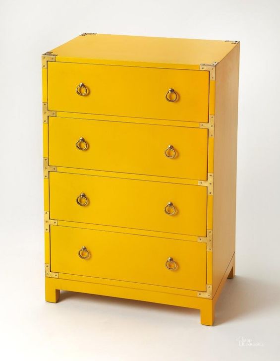 The appearance of Butler Ardennes Yellow Campaign Accent Chest designed by Butler Specialty Company in the modern / contemporary interior design. This yellow piece of furniture  was selected by 1StopBedrooms from Loft Collection to add a touch of cosiness and style into your home. Sku: 3845289. Material: Wood. Product Type: Accent Chest. Image1