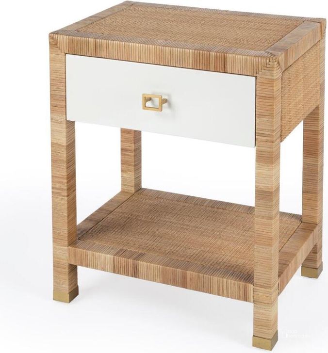 The appearance of Butler Corfu 1 Drawer Natural Raffia Nightstand designed by Butler Specialty Company in the modern / contemporary interior design. This natural and white piece of furniture  was selected by 1StopBedrooms from Corfu Collection to add a touch of cosiness and style into your home. Sku: 5608350. Product Type: Nightstand. Material: Plywood. Image1
