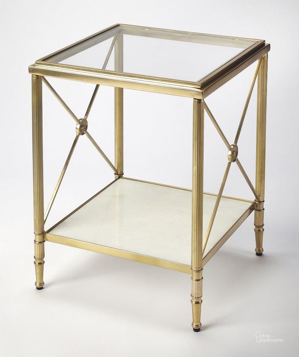 The appearance of Butler Taren Gold End Table designed by Butler Specialty Company in the modern / contemporary interior design. This gold piece of furniture  was selected by 1StopBedrooms from Metalworks Collection to add a touch of cosiness and style into your home. Sku: 5309025. Product Type: End Table. Material: Iron. Image1