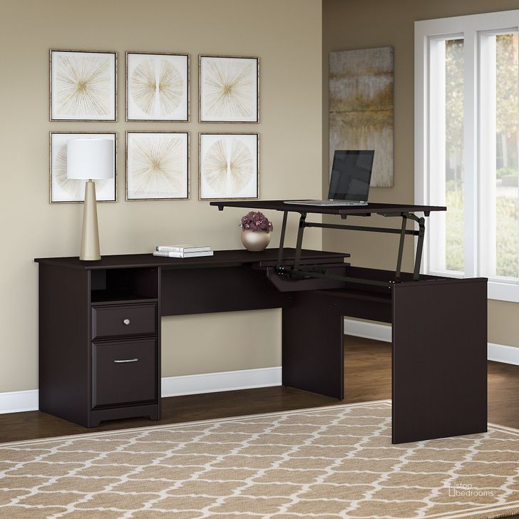 The appearance of Cabot Espresso Oak Rectangular Sit To Stand Desk designed by Bush Furniture in the traditional interior design. This brown piece of furniture  was selected by 1StopBedrooms from Cabot Collection to add a touch of cosiness and style into your home. Sku: CAB043EPO. Product Type: Writing Desk.