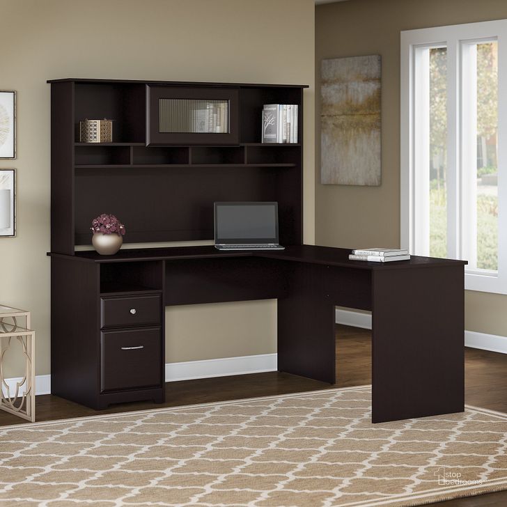 The appearance of Cabot Espresso Oak Drawer Computer Desk with Hutch designed by Bush Furniture in the traditional interior design. This brown piece of furniture  was selected by 1StopBedrooms from Cabot Collection to add a touch of cosiness and style into your home. Sku: CAB046EPO. Product Type: Computer Desk.