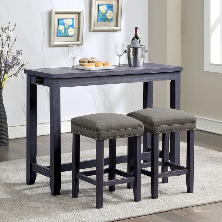The appearance of Caerleon 3 Piece Counter Height Table Set In Blue designed by Furniture of America in the rustic / southwestern interior design. This blue piece of furniture  was selected by 1StopBedrooms from Caerleon Collection to add a touch of cosiness and style into your home. Sku: CM3474BL-PT-3PK. Material: Wood. Product Type: Dining Room Set. Image1