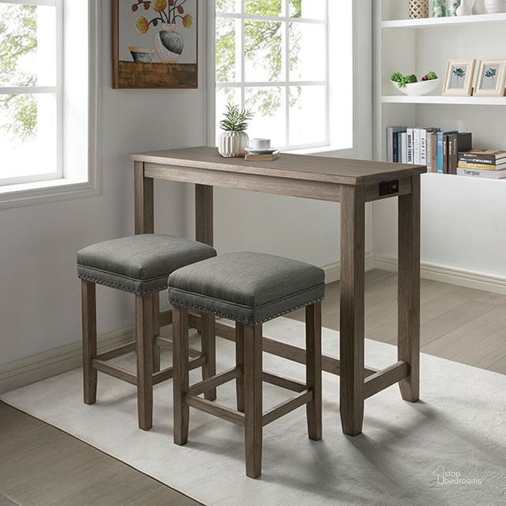 The appearance of Caerleon 3 Piece Counter Height Table Set In Gray designed by Furniture of America in the rustic / southwestern interior design. This gray piece of furniture  was selected by 1StopBedrooms from Caerleon Collection to add a touch of cosiness and style into your home. Sku: CM3474GY-PT-3PK. Material: Wood. Product Type: Dining Room Set. Image1