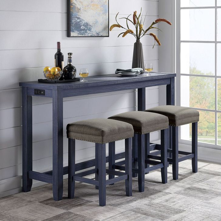 The appearance of Caerleon 4 Piece Counter Height Table Set In Blue designed by Furniture of America in the rustic / southwestern interior design. This blue piece of furniture  was selected by 1StopBedrooms from Caerleon Collection to add a touch of cosiness and style into your home. Sku: CM3474BL-PT-4PK. Material: Wood. Product Type: Dining Room Set. Image1
