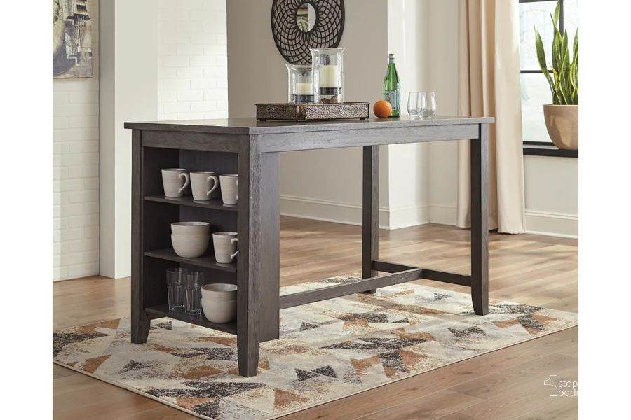 The appearance of Caitbrook Gray Rectangular Counter Height Dining Table designed by Signature Design by Ashley in the transitional interior design. This gray piece of furniture  was selected by 1StopBedrooms from Caitbrook Collection to add a touch of cosiness and style into your home. Sku: D388-13. Material: Wood. Product Type: Counter Height Table. Table Top Shape: Rectangular. Image1