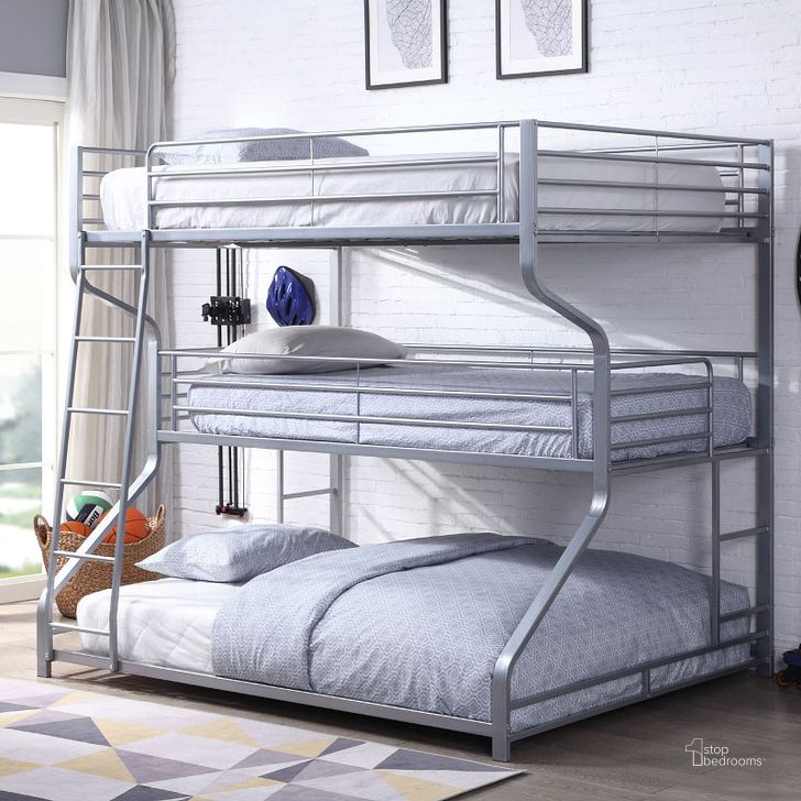 The appearance of Caius II Full/ Twin/ Queen Bunk Bed (Silver) designed by ACME in the industrial interior design. This silver piece of furniture  was selected by 1StopBedrooms from Caius Ii Collection to add a touch of cosiness and style into your home. Sku: 37790-1;37791-2. Bed Type: Bunk Bed. Material: Metal. Bed Size: Queen. Product Type: Kids Loft and Bunk Bed. Image1