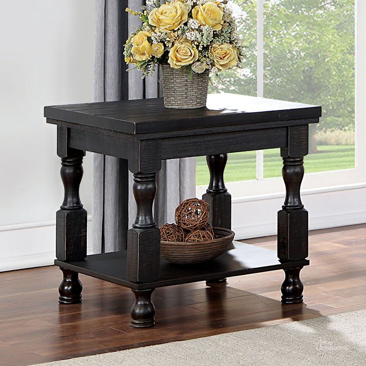 The appearance of Calandra End Table In Antique Black designed by Furniture of America in the rustic / southwestern interior design. This antique black piece of furniture  was selected by 1StopBedrooms from Calandra Collection to add a touch of cosiness and style into your home. Sku: FOA4908BK-E. Material: Wood. Product Type: End Table. Image1