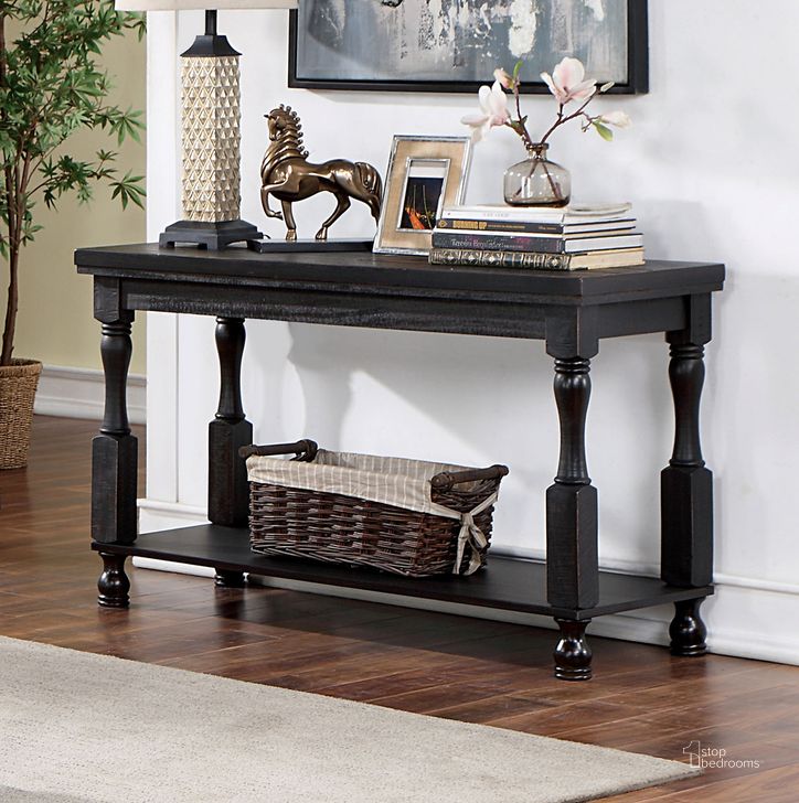 The appearance of Calandra Sofa Table In Antique Black designed by Furniture of America in the rustic / southwestern interior design. This antique black piece of furniture  was selected by 1StopBedrooms from Calandra Collection to add a touch of cosiness and style into your home. Sku: FOA4908BK-S. Material: Wood. Product Type: Sofa Table. Image1
