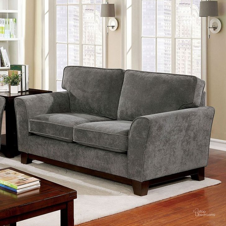The appearance of Caldicot Gray Loveseat designed by Furniture of America in the transitional interior design. This gray piece of furniture  was selected by 1StopBedrooms from Caldicot Collection to add a touch of cosiness and style into your home. Sku: CM6954GY-LV. Material: Wood. Product Type: Loveseat. Image1