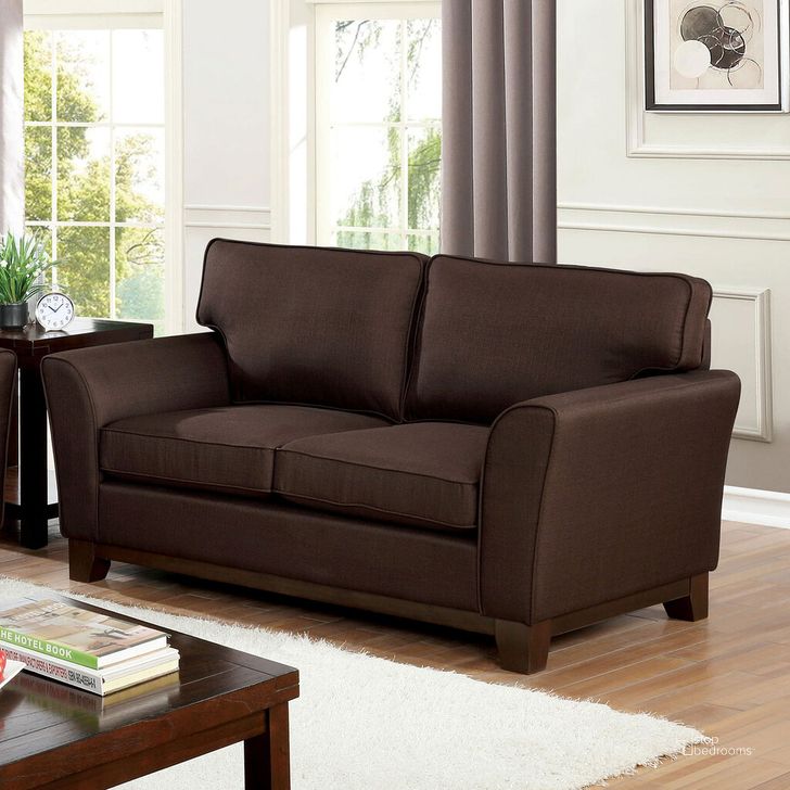 The appearance of Caldicot Loveseat In Brown designed by Furniture of America in the transitional interior design. This brown piece of furniture  was selected by 1StopBedrooms from Caldicot Collection to add a touch of cosiness and style into your home. Sku: CM6954BR-LV. Material: Wood. Product Type: Loveseat.
