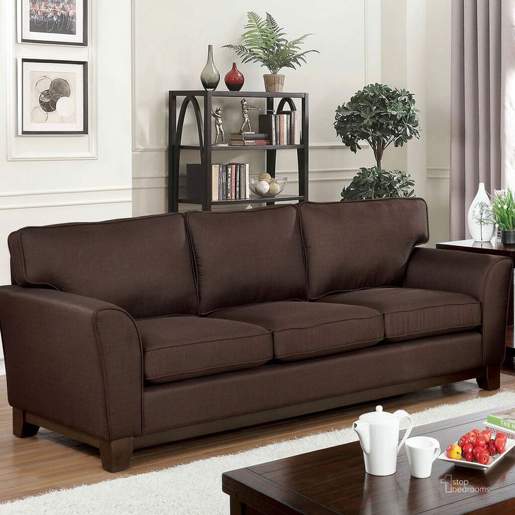 The appearance of Caldicot Sofa In Brown designed by Furniture of America in the transitional interior design. This brown piece of furniture  was selected by 1StopBedrooms from Caldicot Collection to add a touch of cosiness and style into your home. Sku: CM6954BR-SF. Material: Wood. Product Type: Sofa.