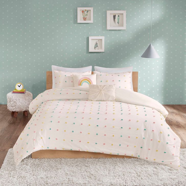 The appearance of Callie Cotton Jacquard Pom Pom 5Pcs Twin Comforter Set In Multi designed by Olliix in the modern / contemporary interior design. This multi piece of furniture  was selected by 1StopBedrooms from Callie Collection to add a touch of cosiness and style into your home. Sku: UHK10-0090. Bed Size: Twin. Material: Cotton. Product Type: Comforter Set. Image1