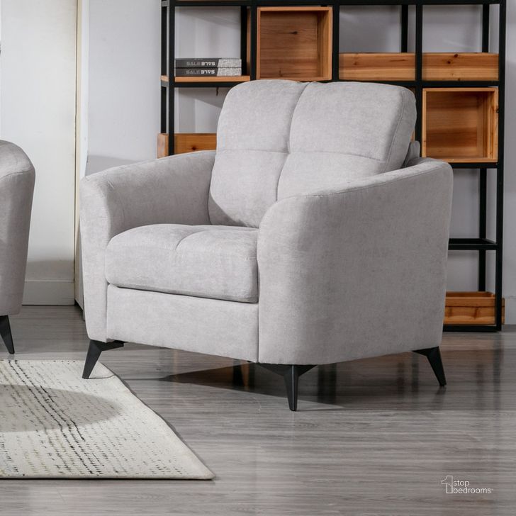 The appearance of Callie Light Gray Velvet Fabric Chair designed by Lilola Home in the modern / contemporary interior design. This light gray piece of furniture  was selected by 1StopBedrooms from Callie Collection to add a touch of cosiness and style into your home. Sku: 89727LG-C. Product Type: Living Room Chair. Material: Velvet. Image1