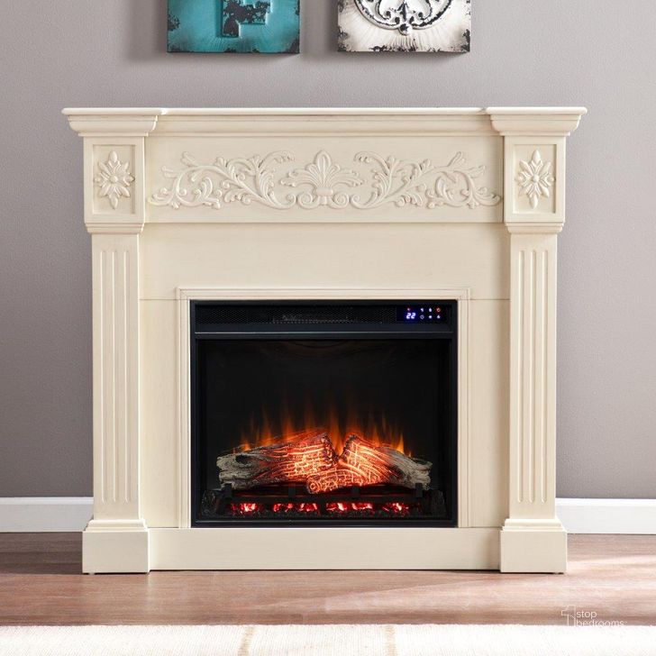 The appearance of Calvert Carved Touch Screen Electric Fireplace In Ivory designed by SEI Furniture in the traditional interior design. This ivory piece of furniture  was selected by 1StopBedrooms from Calvert Collection to add a touch of cosiness and style into your home. Sku: FR9279. Material: Wood. Product Type: Fireplace. Image1