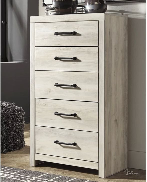 The appearance of Cambeck White Wash Five Drawer Chest designed by Signature Design by Ashley in the transitional interior design. This white wash piece of furniture  was selected by 1StopBedrooms from Cambeck Collection to add a touch of cosiness and style into your home. Sku: B192-46. Material: Wood. Product Type: Chest. Image1