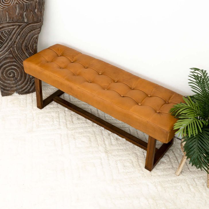 The appearance of Cameron Leather Bench In Tan designed by Ashcroft Furniture in the transitional interior design. This tan piece of furniture  was selected by 1StopBedrooms from Cameron Collection to add a touch of cosiness and style into your home. Sku: AFC00126. Material: Wood. Product Type: Bench. Image1
