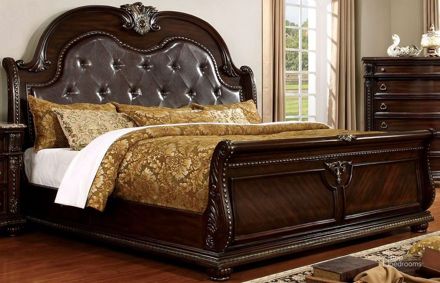 The appearance of Canard Brown California King Sleigh Bed designed by Windsor Home in the traditional interior design. This brown piece of furniture  was selected by 1StopBedrooms from Canard Collection to add a touch of cosiness and style into your home. Sku: CM7670CK-1;CM7670CK-2;CM7670CK-3;CM7670CK-4. Bed Type: Sleigh Bed. Product Type: Sleigh Bed. Bed Size: California King. Image1
