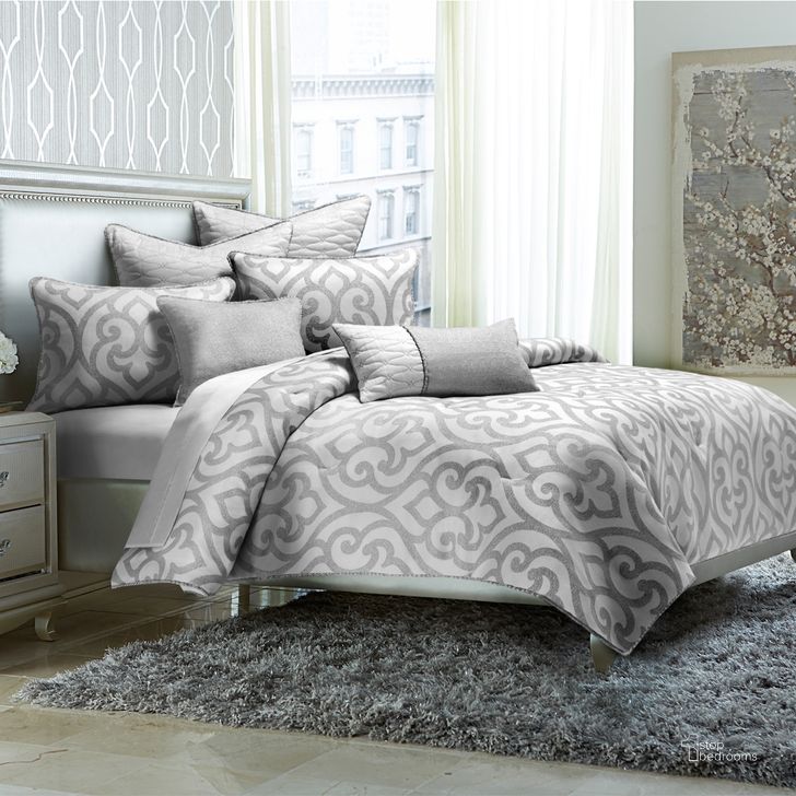 The appearance of Canterbury 7 Piece Queen Comforter Set In Silver designed by AICO in the modern / contemporary interior design. This silver piece of furniture  was selected by 1StopBedrooms from Canterbury Collection to add a touch of cosiness and style into your home. Sku: BCS-QS07-CNTBY-SLV. Material: Polyester. Product Type: Comforter Set. Image1