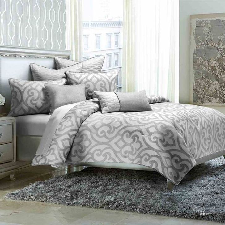 The appearance of Canterbury 8 Piece King Comforter Set In Silver designed by AICO in the modern / contemporary interior design. This silver piece of furniture  was selected by 1StopBedrooms from Canterbury Collection to add a touch of cosiness and style into your home. Sku: BCS-KS08-CNTBY-SLV. Material: Polyester. Product Type: Comforter Set.