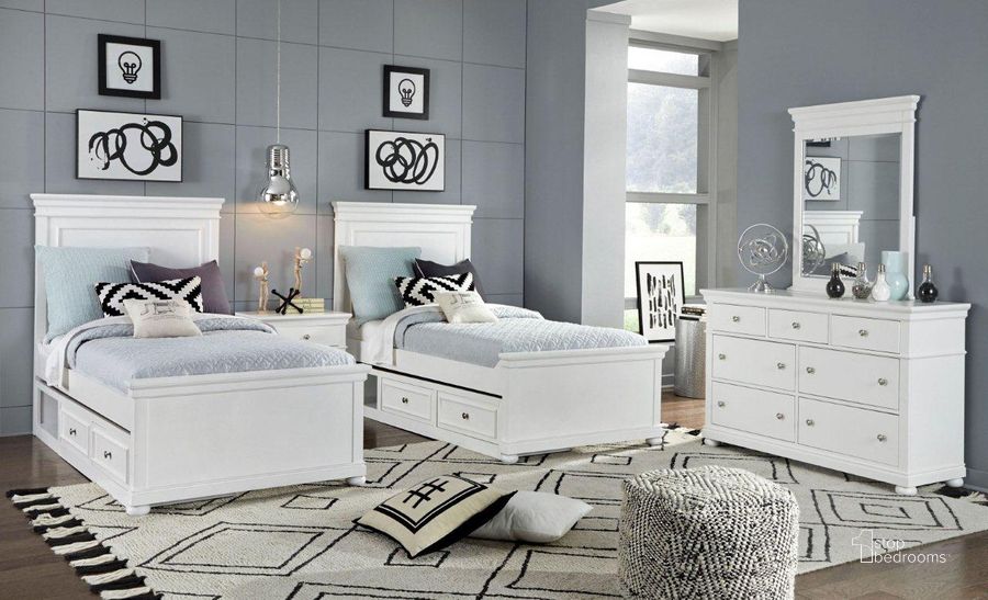 The appearance of Canterbury Natural White Youth Panel Bedroom Set with Dual Side Storage designed by Legacy Classic Kids in the transitional interior design. This white piece of furniture  was selected by 1StopBedrooms from Canterbury Collection to add a touch of cosiness and style into your home. Sku: 9815-4103;9815-4113;9815-4910;9815-9300;9815-9300;9815-3101. Bed Type: Storage Bed. Material: Wood. Product Type: Storage Bed. Bed Size: Twin.