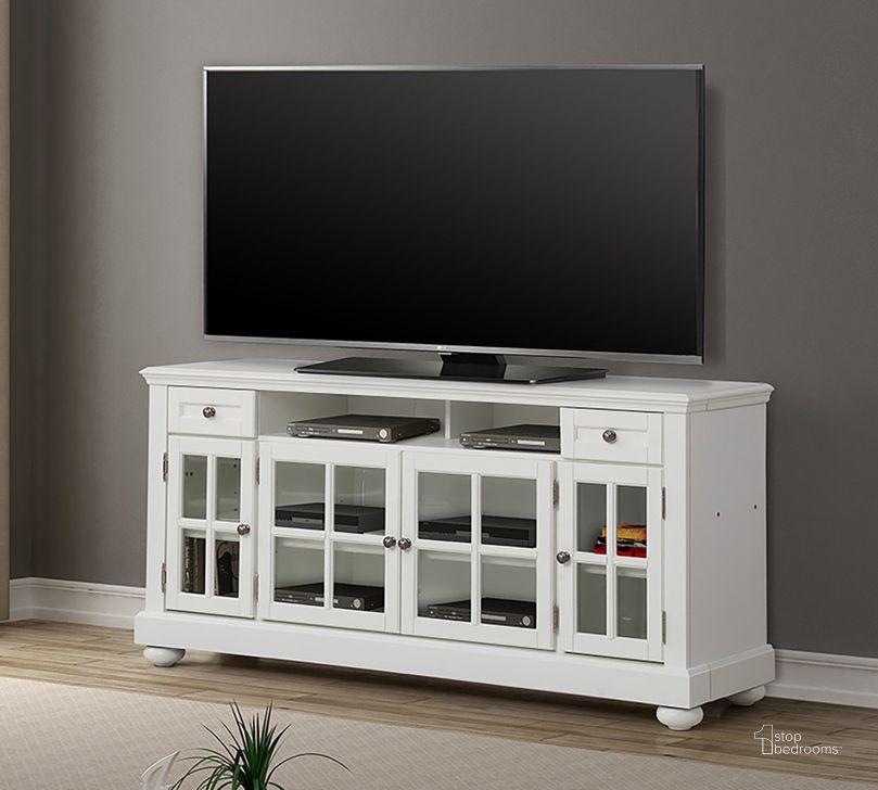 The appearance of Cape Cod Vintage White 63 Inch TV Console designed by Parker House in the transitional interior design. This white piece of furniture  was selected by 1StopBedrooms from Cape Cod Collection to add a touch of cosiness and style into your home. Sku: CAP#63. Product Type: TV Console. Image1