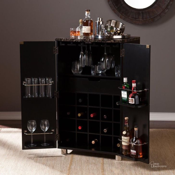 The appearance of Cape Town Contemporary Bar Cabinet In Black designed by SEI Furniture in the modern / contemporary interior design. This black piece of furniture  was selected by 1StopBedrooms from Cape Collection to add a touch of cosiness and style into your home. Sku: HZ1041. Product Type: Bar Cabinet. Material: MDF. Image1