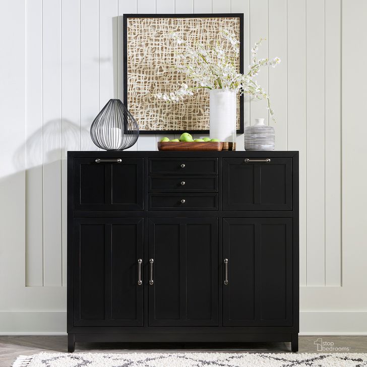 The appearance of Capeside Cottage Buffet In Black designed by Liberty in the country / farmhouse interior design. This black piece of furniture  was selected by 1StopBedrooms from Capeside Cottage Collection to add a touch of cosiness and style into your home. Sku: 224-CB5648-B. Product Type: Buffet. Material: Rubberwood. Image1