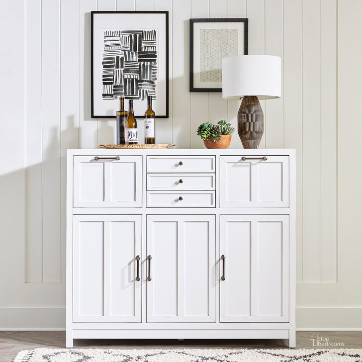 The appearance of Capeside Cottage Buffet In White designed by Liberty in the country / farmhouse interior design. This white piece of furniture  was selected by 1StopBedrooms from Capeside Cottage Collection to add a touch of cosiness and style into your home. Sku: 224-CB5648-W. Product Type: Buffet. Material: Rubberwood. Image1