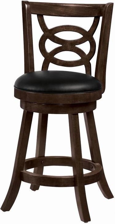 The appearance of Cappuccino 24"H Swivel Bar Stool Set of 2 designed by Coaster in the traditional interior design. This brown piece of furniture  was selected by 1StopBedrooms from Cappuccino Collection to add a touch of cosiness and style into your home. Sku: 101929. Material: Wood. Product Type: Barstool. Image1