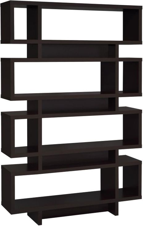The appearance of Cappuccino Bookshelf 800307 designed by Coaster in the modern / contemporary interior design. This brown piece of furniture  was selected by 1StopBedrooms from Cappuccino Collection to add a touch of cosiness and style into your home. Sku: 800307. Material: Wood. Product Type: Office Bookshelf. Image1